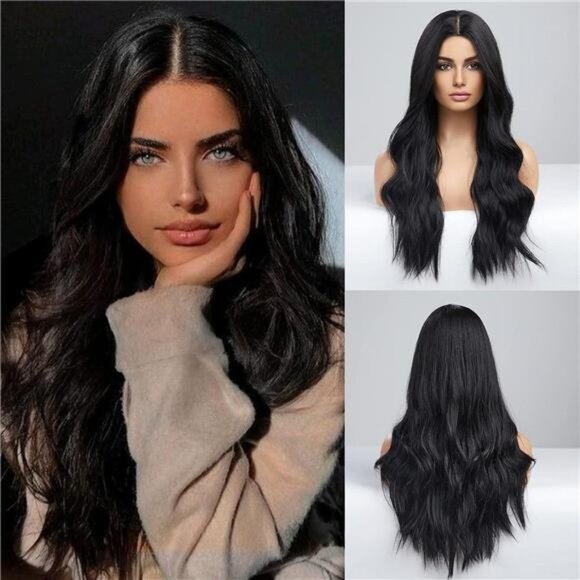 Wigs for Women Layered Synthetic Hair Wig with Highlight - Black